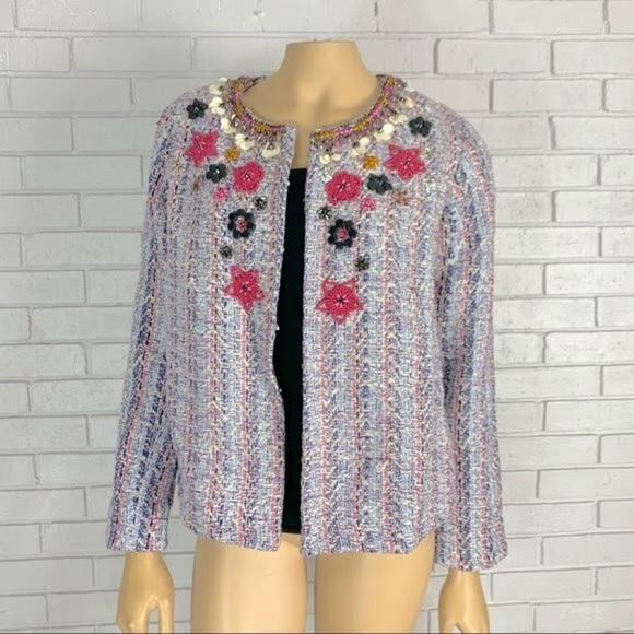 COPY - NWT Summer of Love Embellished Tweed Cardigan Jacket M Pink Floral Boho … - Picture 3 of 11